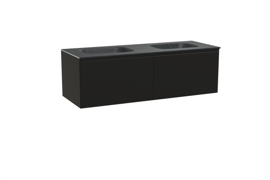 Balmani Idra meuble salle de bains suspendu 150 x 55 cm noir mat avec Tablo Arcato double vasque en granit noir