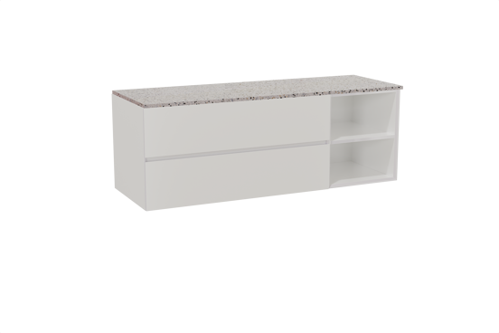 Storke Edge zwevend badmeubel 150 x 52 cm hoogglans wit met Tavola enkel of dubbel wastafelblad in mat wit/zwart terrazzo