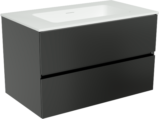 Storke Edge meuble salle de bains suspendu 80 x 46 cm noir mat avec Mata plan simple en solid surface blanc mat