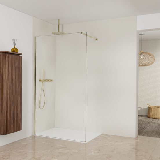 Balmani Modular douche à l'italienne: 120 x 200 cm, Verre transparent, Profil Brushed Champagne Gold