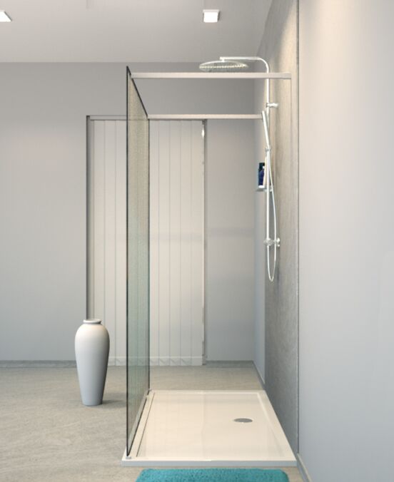 Balmani Modular Walk-In-Dusche mit freistehender Wand 180 x 200 cm, Strichcode weiß Glas , Profil weiß matt