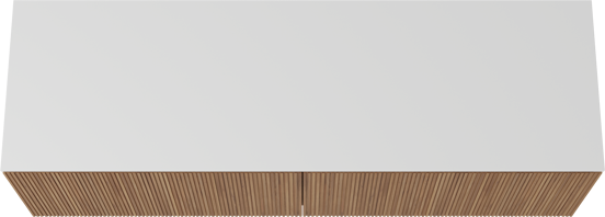 Balmani Eclips meuble salle de bains suspendu 180 x 55 cm Teck avec Stretto tablette simple ou double en Solid Surface blanc mat, Nervure droite symétrique verticale