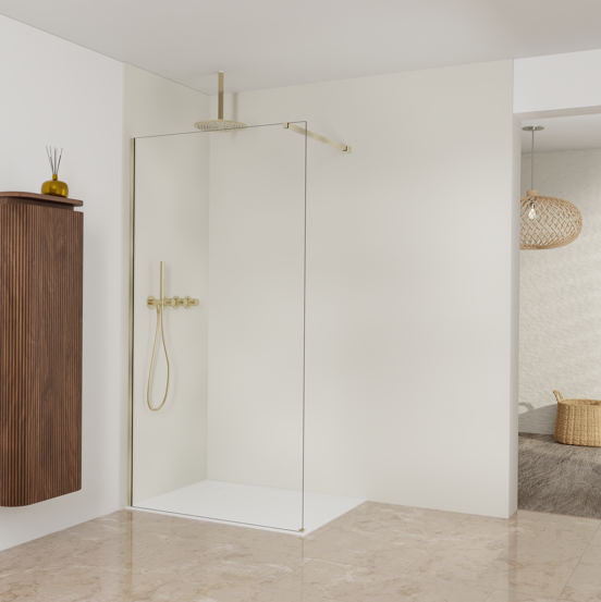 Balmani Modular douche à l'italienne: 110 x 200 cm, Verre transparent, Profil Brushed Champagne Gold