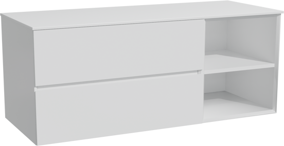 Storke Edge zwevend badmeubel 130 x 52 cm hoogglans wit met Tavola enkel of dubbel wastafelblad in solid surface mat wit