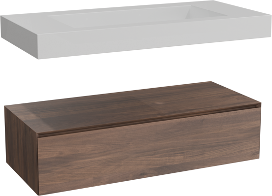 Balmani Mitra Elements meuble salle de bains suspendu 120 x 55 cm noyer américain avec Dominus lavabo simple pour 2 trous de robinet en solid surface blanc mat