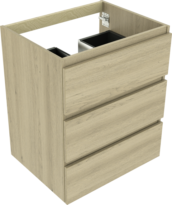 Balmani Lucida stehender Waschbeckenunterschrank: 67,5 x 55 cm, Eiche verwittert, 3 Schubladen