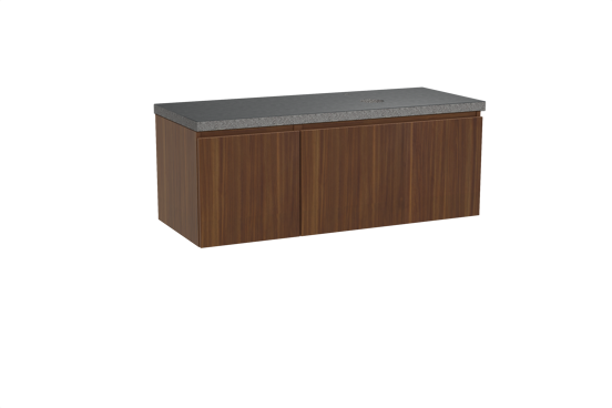 Balmani Sfera hängendes Möbelstück Set: 135 x 55 cm, Amerikanischer Nussbaum, mit Rock Waschtisch rechts, Schwarzes Granit