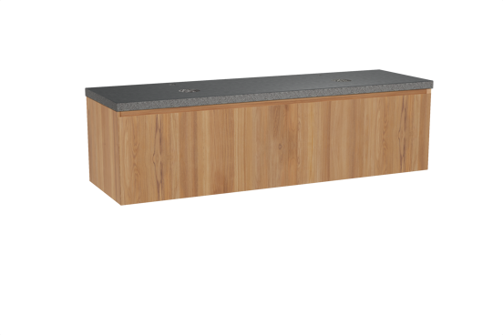 Balmani Idra zwevend badkamermeubel 180 x 55 cm teak met Rock dubbel tablet in graniet zwart