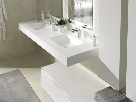Balmani Arcato Doppelwaschtisch, Solid Surface matt, 180 x 55 cm, Ablaufventil nicht inklusive