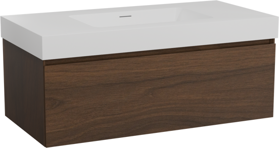 Storke Edge zwevend badkamermeubel 105 x 52 cm notelaar met Mata High enkele wastafel in solid surface mat wit