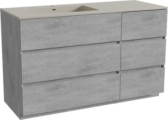 Storke Edge freistehendes Möbelstück Set: 130 x 52 cm, Beton dunkelgrau, mit Diva Waschtisch links, Top Solid Seidengrau