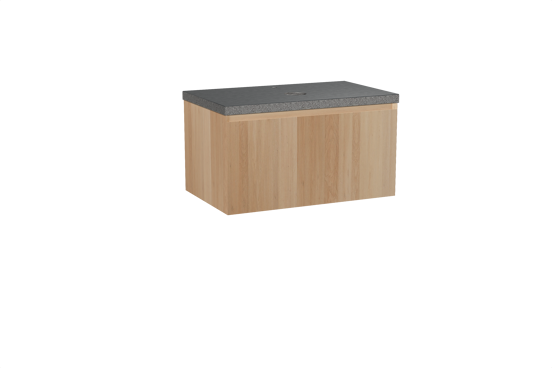 Balmani Idra zwevend badkamermeubel 90 x 55 cm natuur eik met Rock enkel tablet in graniet zwart