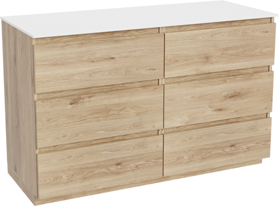 Balmani Lucida staand badmeubel 135 x 55 cm ruw eiken met Stretto enkel of dubbel wastafelblad in solid surface mat wit