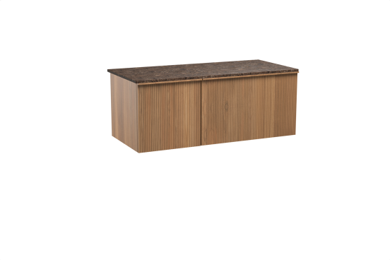 Balmani Forma zwevend badmeubel 120 x 55 cm teakhout met Stretto enkel of dubbel wastafelblad in marmer dark emperador, Verticale symmetrische rechte ribbel