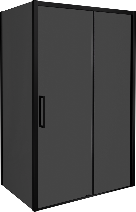 Balmani Senses Design Eckdusche: Schiebetür (Rechts) mit fixierte Seitenwand, 120 x 90 cm, Rauchglas, Profil Schwarz matt