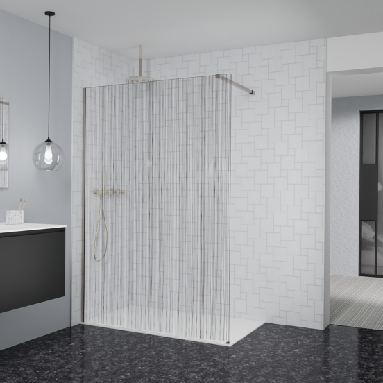Balmani Modular Walk-In Dusche: 140 x 200 cm, Mikado, Profil Brushed CoolMetal