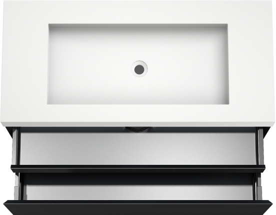 Balmani Idra zwevend badkamermeubel 120 x 55 cm mat zwart met Modus enkele wastafel voor 2 kraangaten in solid surface mat wit