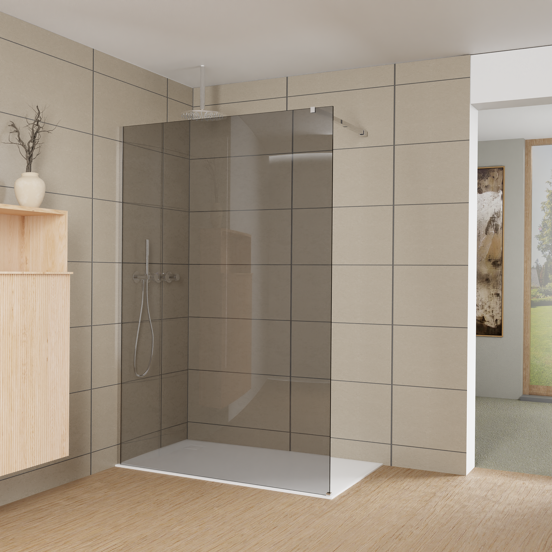 Balmani Modular Walk-In Dusche: 140 x 200 cm, Rauchglas, Profil Chrom glänzend