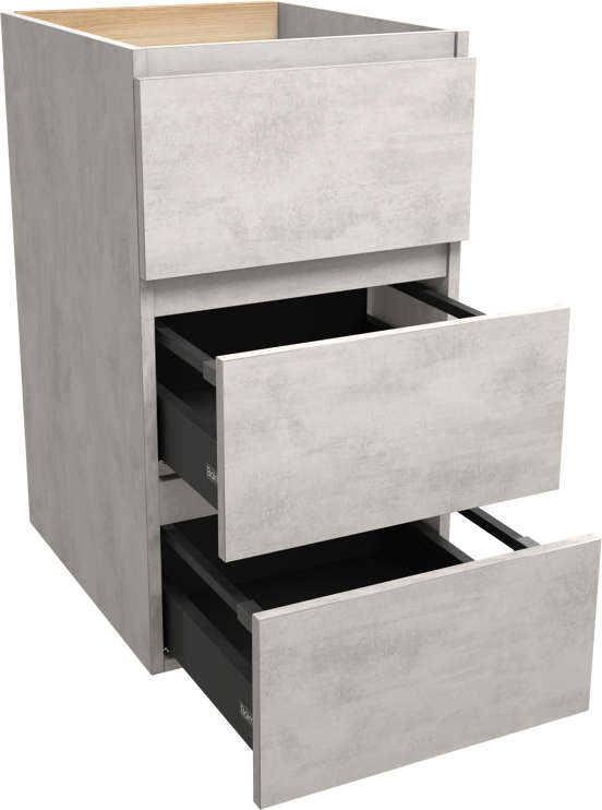 Balmani Lucida stehender Bad-Unterschrank, 45 x 55 cm, Beton silbergrau, 3 Schubladen