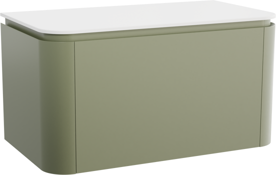 Balmani Moon zwevend badkamermeubel 100 x 55 cm saliegroen met Moon enkel tablet in solid surface mat wit