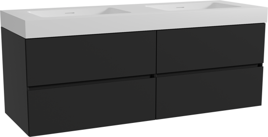 Storke Edge zwevend badmeubel 150 x 52 cm mat zwart met Mata High dubbele wastafel in solid surface mat wit