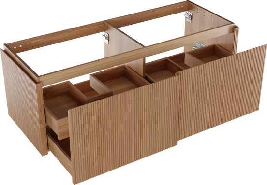 Balmani Eclips meuble sous-lavabo suspendu 150 x 55 cm Teck 4 tiroirs Nervure sym. vert.