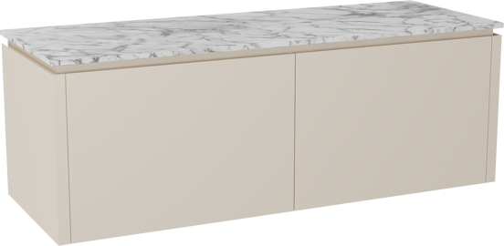 Balmani Eclips hängendes Möbelstück Set: 150 x 55 cm, Sandbeige, mit Stretto Einzel- oder Doppel Waschtischplatte Carrara-Marmor