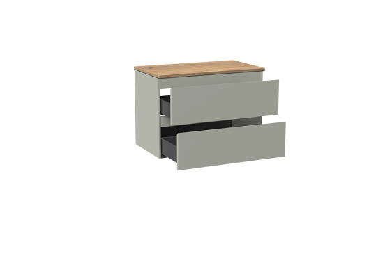 Linie Lado meuble salle de bains suspendu 80 x 46 cm greige avec Lado tablette simple en mélaminé chêne naturel
