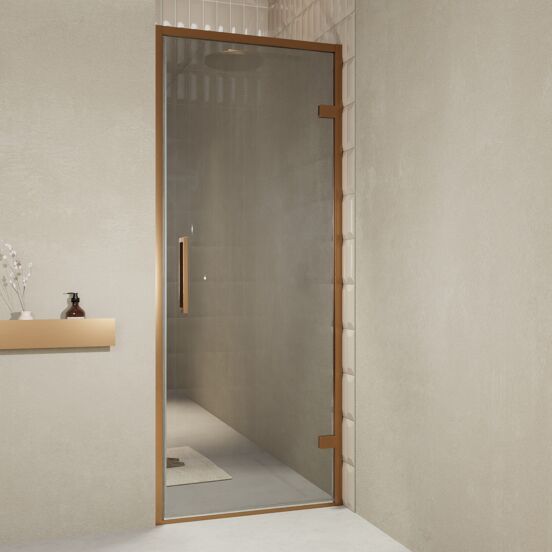 Balmani Senses Design porte pivotante à droite 90 cm x 210 cm verre Miroir Reflex, Profil Brushed Rosegold, coating inclus