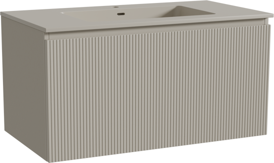 Storke Ribs zwevend badkamermeubel 95 x 52 cm zijdegrijs met Diva enkele wastafel in top solid zijdegrijs, Verticale symmetrische rechte ribbel