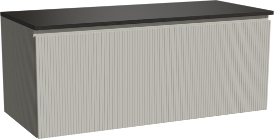 Storke Ribs hängendes Möbelstück Set: 120 x 52 cm, Seidengrau, mit Panton Einzel- oder Doppel Waschtischplatte, Pulverbeschichtetes MDF, Schwarz matt, Vertikale symmetrische gerade Rippe