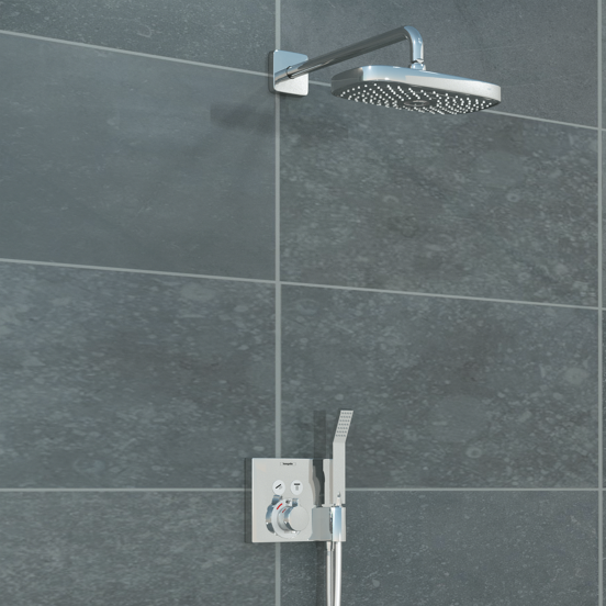 Hansgrohe Raindance Select E 300 rechthoekige regendouchekop met muursteun 30 cm glanzend chroom
