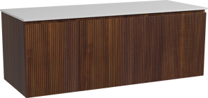 Storke Ribs hängendes Möbelstück Set: 130 x 52 cm, Nussbaum, mit Tavola Einzel- oder Doppel Waschtischplatte, Solid Surface, Weiß matt, Vertikale symmetrische gerade Rippe