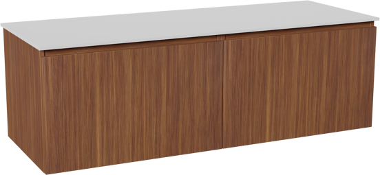 Balmani Sfera hängendes Möbelstück Set: 150 x 55 cm, Amerikanischer Nussbaum, mit Stretto Einzel- oder Doppel Waschtischplatte, Solid Surface Weiß matt