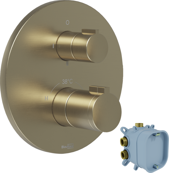 Blaufoss Smartbox Round Thermostat-Duscharmatur: Unterputz, 2 oder für 3 Verbraucher, Brushed Champagne Gold, Einbauelement inklusive