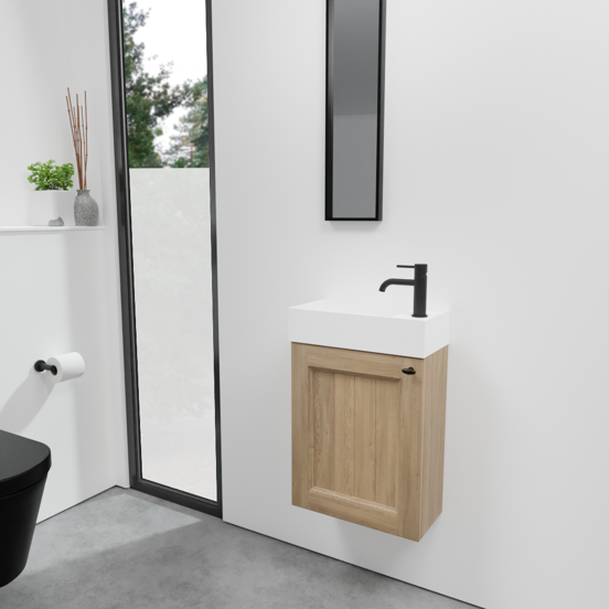 Balmani Lemon zwevend toiletmeubel 42 x 21 cm verweerd eiken met Dama wastafel in matte Solid Surface