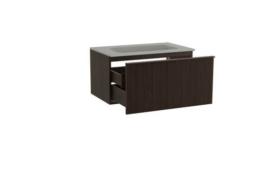 Balmani Forma meuble salle de bains suspendu 90 x 55 cm chêne fumé avec Tablo Strada plan simple en marbre composite soie grise, Nervure droite symétrique verticale