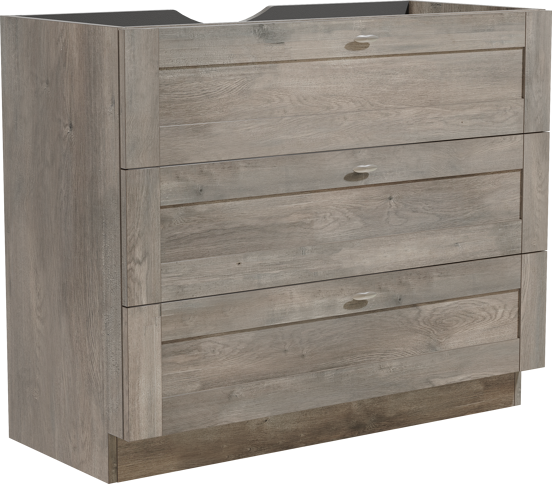 Linie Classo stehender Waschbeckenunterschrank: 100 x 46 cm, graue Eiche, 3 Schubladen