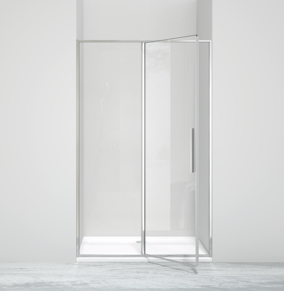 Luca Varess Morano porte pivotante 120 x 190 cm verre transparent profil chrome brillant