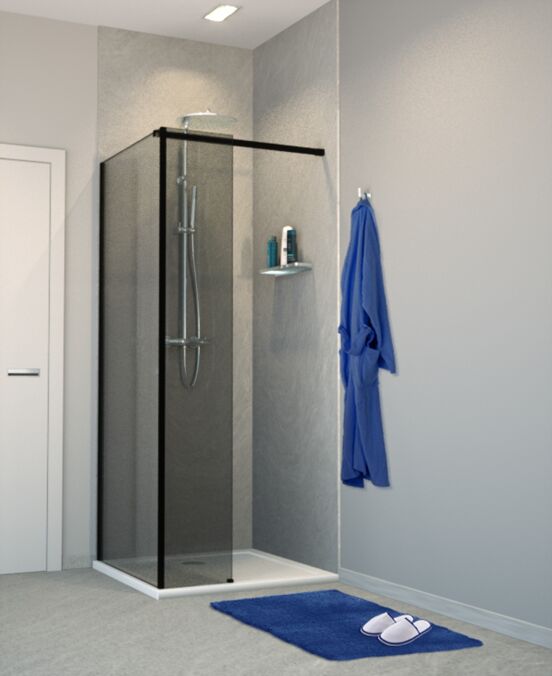 Balmani Modular inloopdouche met vaste zijwand 90 x 200 cm rookglas mat zwart profiel