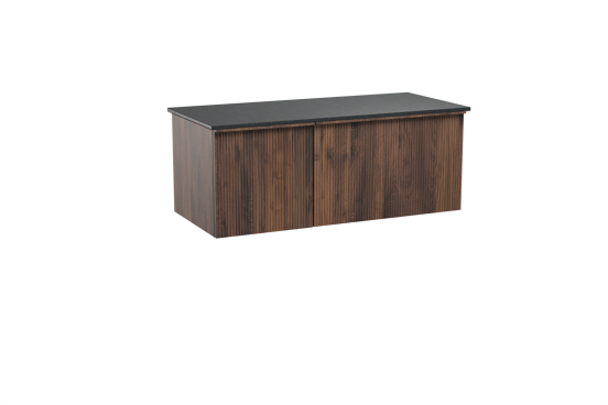 Balmani Forma meuble salle de bains suspendu 120 x 55 cm noyer américain avec Stretto tablette simple en granit noir, Nervure droite symétrique verticale