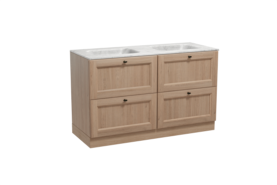 Balmani Lemon staand badkamermeubel 135 x 55 cm verweerde eik met Tablo Arcato dubbele wastafel in marmer carrara