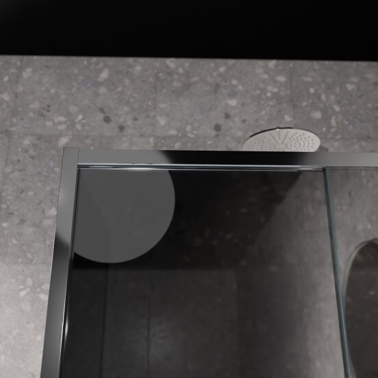 Balmani Senses Design douche en coin avec porte coulissante à droite et paroi latérale fixe, 120 x 90 cm, Miroir Reflex, Profil Chrome brillant, coating inclus