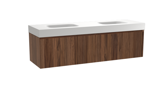 Balmani Idra zwevend badkamermeubel 180 x 55 cm notelaar met Arcato dubbele wastafel in solid surface mat wit