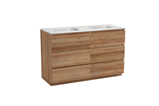 Balmani Lucida meuble salle de bains à poser 135 x 55 cm teck avec Tablo Arcato double vasque en marbre carrara