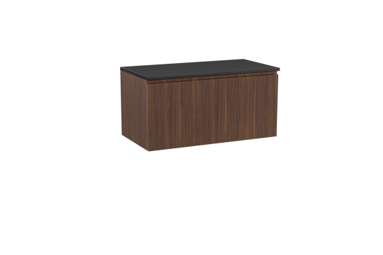 Storke Ribs zwevend badkamermeubel 100 x 52 cm notelaar met Panton enkel tablet in gepoedercoate mdf mat zwart, Verticale symmetrische rechte ribbel