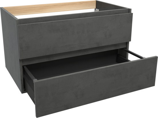 Balmani Lucida hängender Bad-Unterschrank, 90 x 55 cm, Beton dunkelgrau, 2 Schubladen