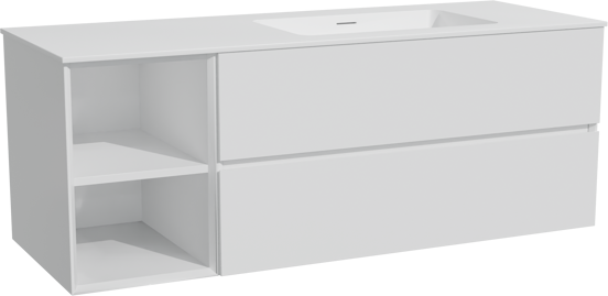 Storke Edge meuble salle de bains suspendu 140 x 52 cm blanc brillant avec Mata plan vasque asymétrique à droite en solid surface blanc mat