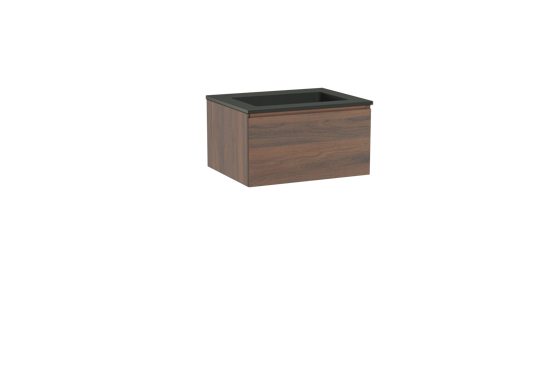 Storke Edge meuble salle de bains suspendu 65 x 52 cm noyer avec Scuro plan simple en quartz noir mat