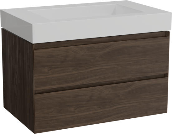 Balmani Mitra meuble salle de bains suspendu 90 x 55 cm noyer américain avec Modus plan simple en solid surface blanc mat